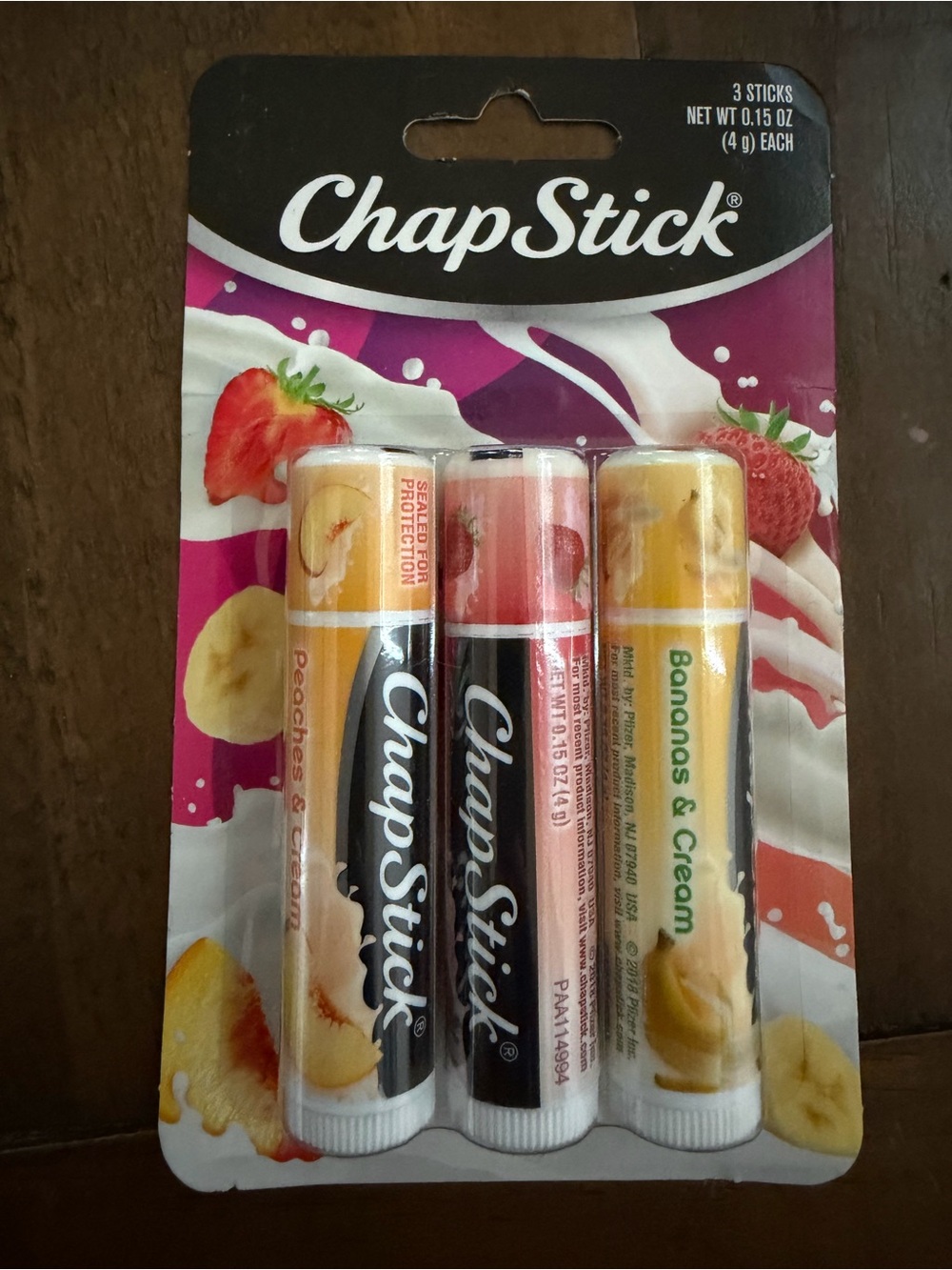 ChapStick Paraben-Free Lip Balm Sticks 3 Pack Peaches/Strawberries/Banana